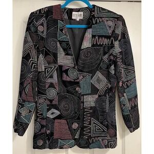 City Girl Nancy Bolen Blazer Black Velvet Puffy Paint Neon 80s Sz 8 Western Rave
